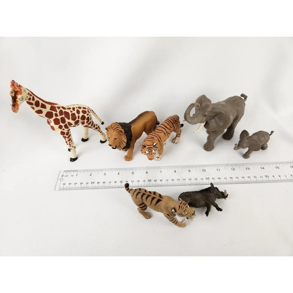 Vtg Safari Jungle Animals Elephant Baby Tiger Lion Warthog Saber‎ tooth Figures